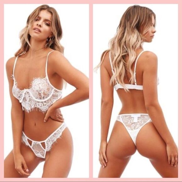 White Lace Bra & Thong Sexy Lingerie Set - Picture 4 of 11
